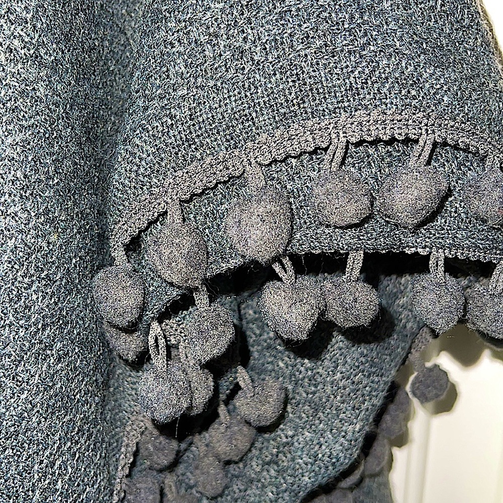 J.CREW 100% GRAY ACRYLIC SCARF WITH POM FRINGE 42”x60”/NEVER  WORN